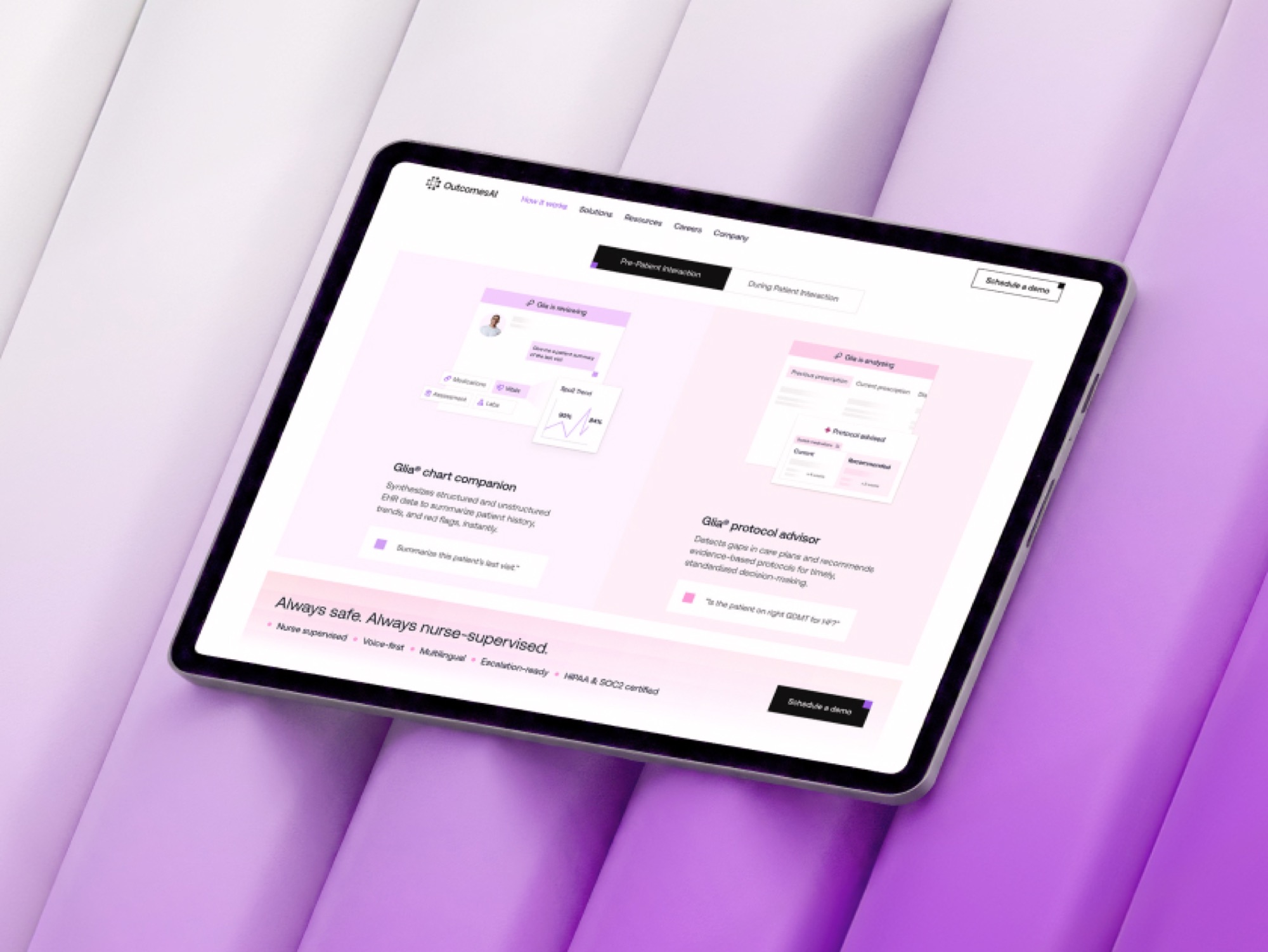 Glia chart companion and protocol advisor on tablet